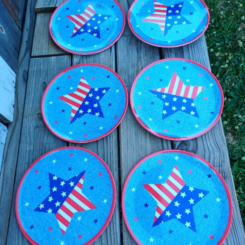 NWT Fabulous Home Patriotic Melamine Plates 6 ct